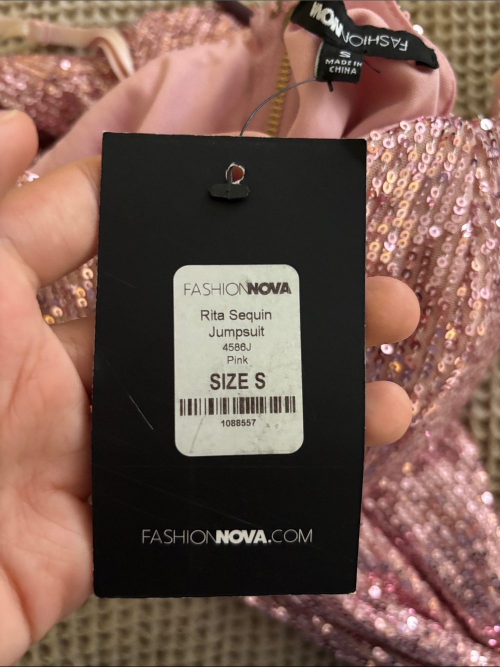 NWT Fashion Nova Rita Sequin Bustier Jumpsuit in Rose Pink - Picture 2 of 3